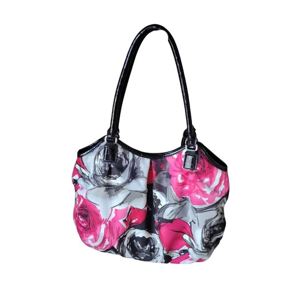 Brighton Floral Madison Shoulder Purse Hobo Black Red Pink Gray Nylon - Picture 6 of 11